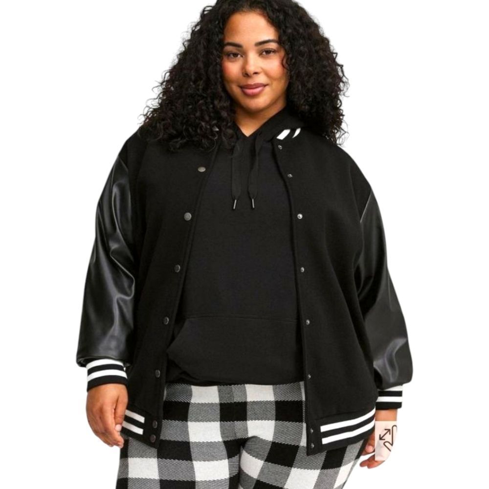 TORRID Softest Coat Faux Leather Sleeve Bomber Jacket Plus Size 2X NWT - Picture 1 of 16